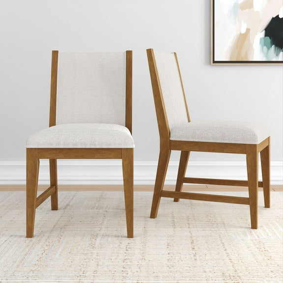 Plank Beam Solid Wood Dining Chair, Set of 2 Kitchen Chairs with Cushion, Pecan