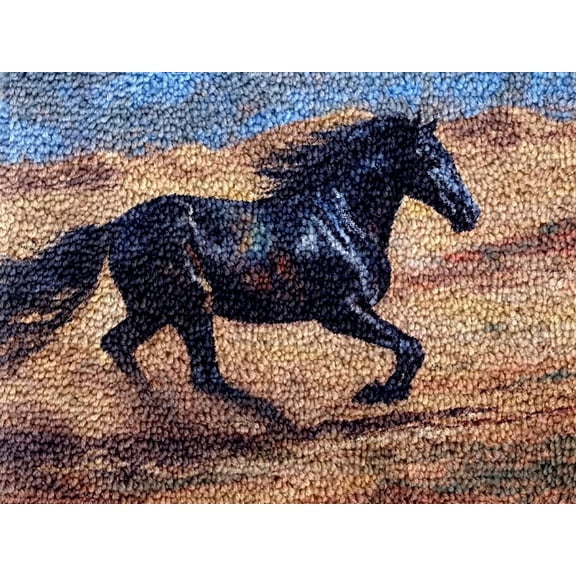Black Horse Latch Hook Kits Rug DIY Cushion Tapestry Making Crochet Hook Mat Making Kits Color Preprinted Pattern Canvas DIY Carpet Needlework Crochet Kits 52x38cm (d99-45)