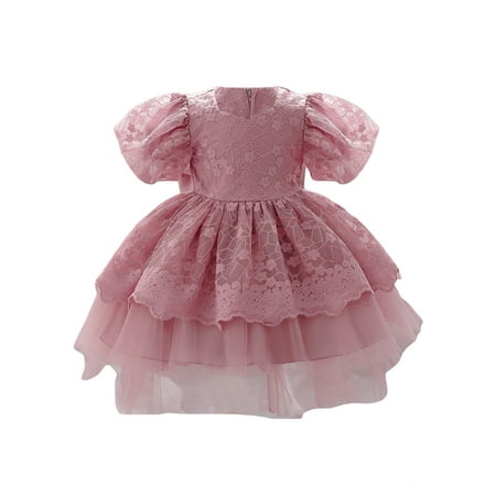 

Licupiee Baby Girl Flower Princess Dress Embroidered Flower Puff Sleeve Tulle Tutu Formal Dress Wedding Party Ball Gown Dresses