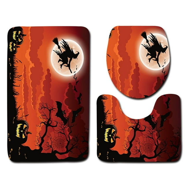 Halloween Decor Halloween Toilet Seat Cover and Rug Bathroom Set Halloween Decor A