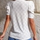 thumbnail image 4 of Mujer Cuello Redondo Top Mangas Cortas Puff Hueco Jacquard Color Puro Ajuste Suelto Camiseta De Verano Blanco S, 4 of 8