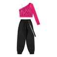 thumbnail image 4 of iiniim Kids Girls 2pcs Sports Dance Tracksuit Sequins Top with Cargo Pants for Jazz Dancewear Hot Pink 8, 4 of 7