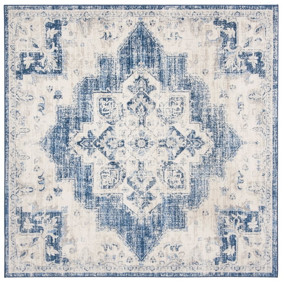 SAFAVIEH Brentwood Salah Oriental Area Rug, Ivory/Navy, 6'7" x 6'7" Square