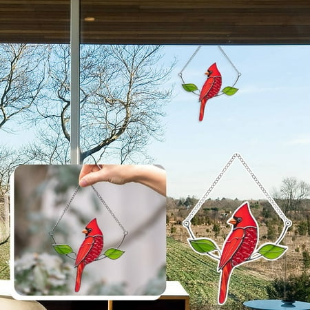 

Home Cardinall Bird Stained Glass Suncatcher Dyeing Decoration Window Hanging Theme Outdoor Gardening Pendant