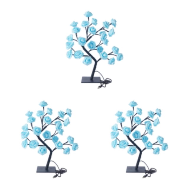 Decodeary Color Changing Lighted Rose Tree Lamp Unique Gift For Any Occasion Wide blue rose black rod 3Set