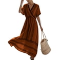 thumbnail image 2 of Women's Summer Maxi Dresses Plus Size V-Neck Short Sleeve Wrap Front Flared Striped Dress, 2 of 7