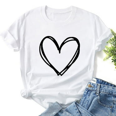 loopsun Summer Tops for Womens,Fashion Women Valentine's Day Print Short Sleeve T-shirt Graphic Tops Red XXXL