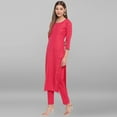 thumbnail image 4 of Janasya Indian Round Neck 3/4 Sleeve Foil Print Pink Poly Crepe Kurta With Pant And Dupatta For Women, 4 of 9