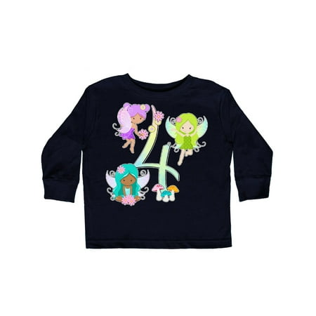 

Inktastic Flower Fairies Fourth Birthday Gift Toddler Boy or Toddler Girl Long Sleeve T-Shirt