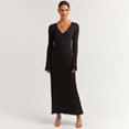 thumbnail image 1 of Tossy Autumn New V-Neck Knit Maxi Dress Women Ribbed Elegant Long Sleeve Streetwear High Waist Pleated Dresses Ladies KnitwearS Gao Jinjia LED, 1 of 2