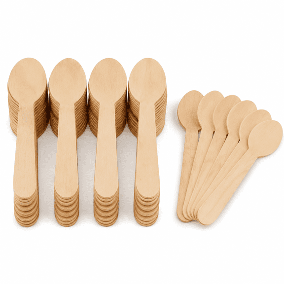 Disposable Wooden Spoons Recycling Wood Utensils Disposable Cutlery Spoon for Eating, Outdoor Camping, Party, Picnics, Weddings, Dinner Events(6.2", 100PCS)