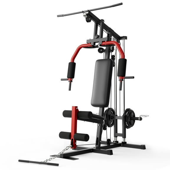 Home Gym Equipment Machine, Multifunctional Weight Machine with Pulley System, 400 Lbs Workout Station Exercise Equipment for Full Body Strength Training, Fit 1" & 2" Weight Plates