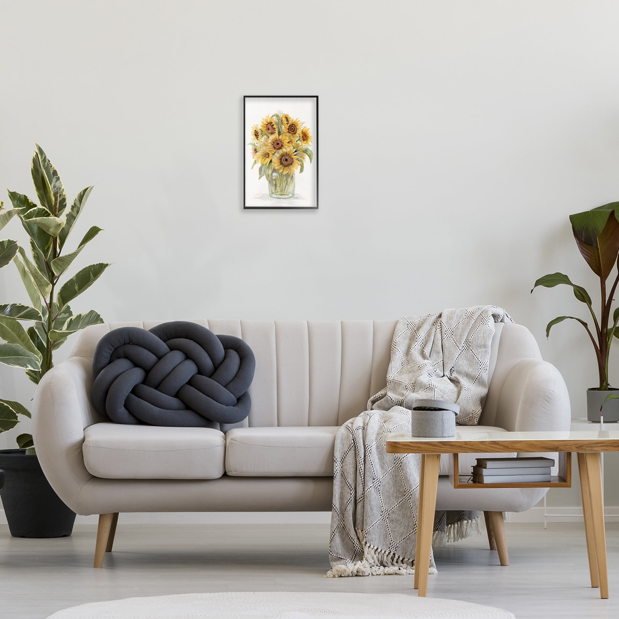 Stupell Industries Sunflower Jar Bouquet Botanical & Floral Painting Black Framed Art Print Wall Art, 12 x 18