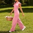 thumbnail image 6 of Bovxnpu 2 Piece Lounge Set for Women Ruffle Short Sleeve High Waist Pleated Wide Leg Pants Set, 6 of 8
