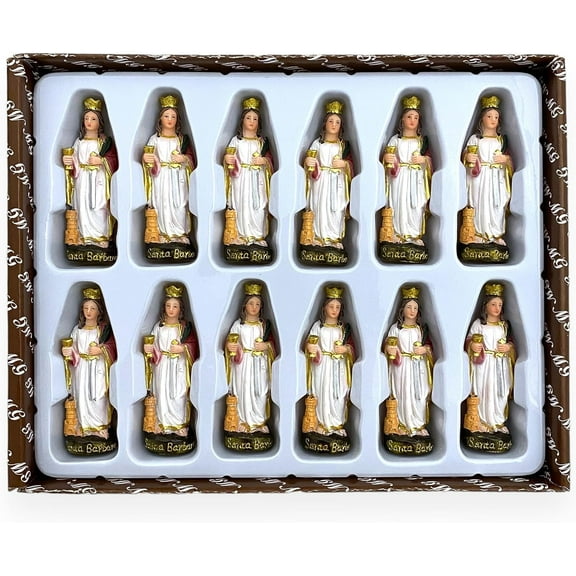 3" St. Barbara Statue Figurines – Set of 12 Mini Catholic Religious Statues, Patron Saint of Strength & Protection, Devotional Gifts, Party Favors, Imagen Estatua Santa Barbara