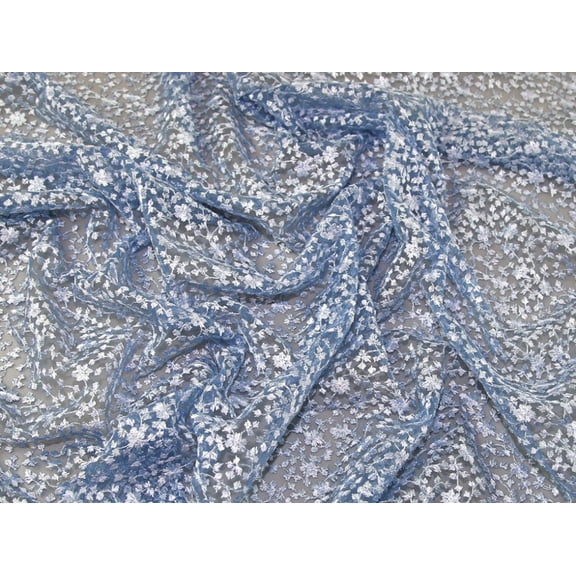Minerva Embroidered Lace Fabric Blue - per yard