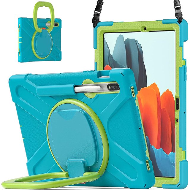 Estuche portátil con rotación 360 para Galaxy Tabs8/s7 Estuche de 11 "con soporte para S Pen Estuche resistente Soporte giratorio Correa de mano Correa de transporte para hombro Cubierta para ext