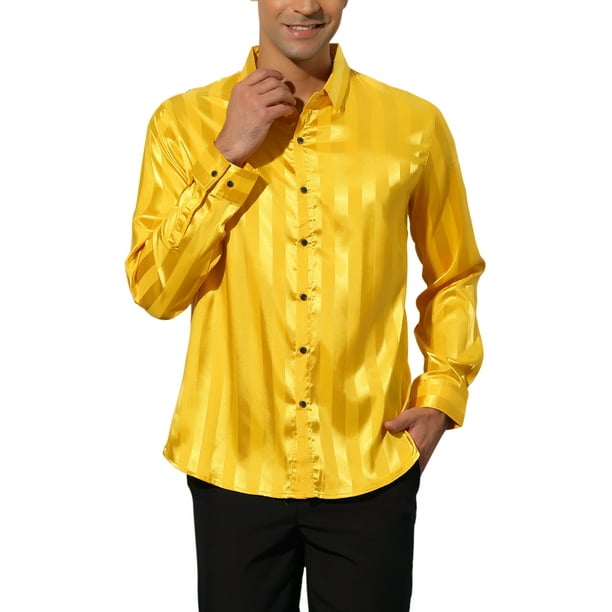 Lars Amadeus Men's Satin Dress Shirt Long Sleeves Button Down Striped