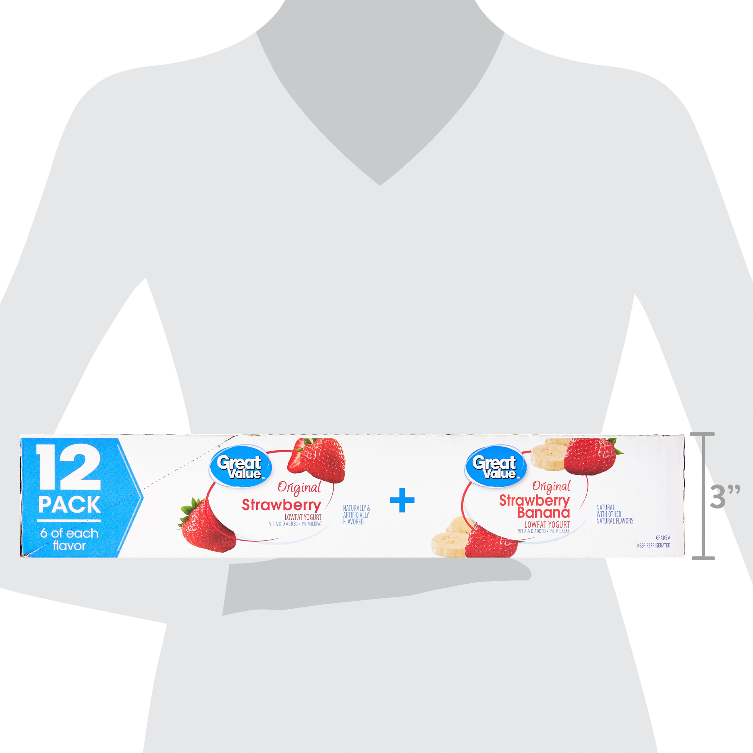 Great Value Original Strawberry and Strawberry Banana Lowfat Yogurt, 6 oz Cups, 12 Pack