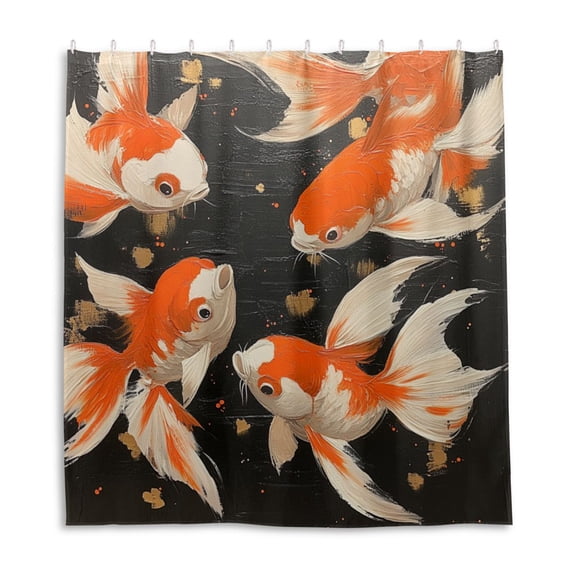 Fish Ink Painting Shower Curtain Liner 66x72 Inch Waterproof Shower Curtains Decorative Bathroom with 12 Pack Hooks