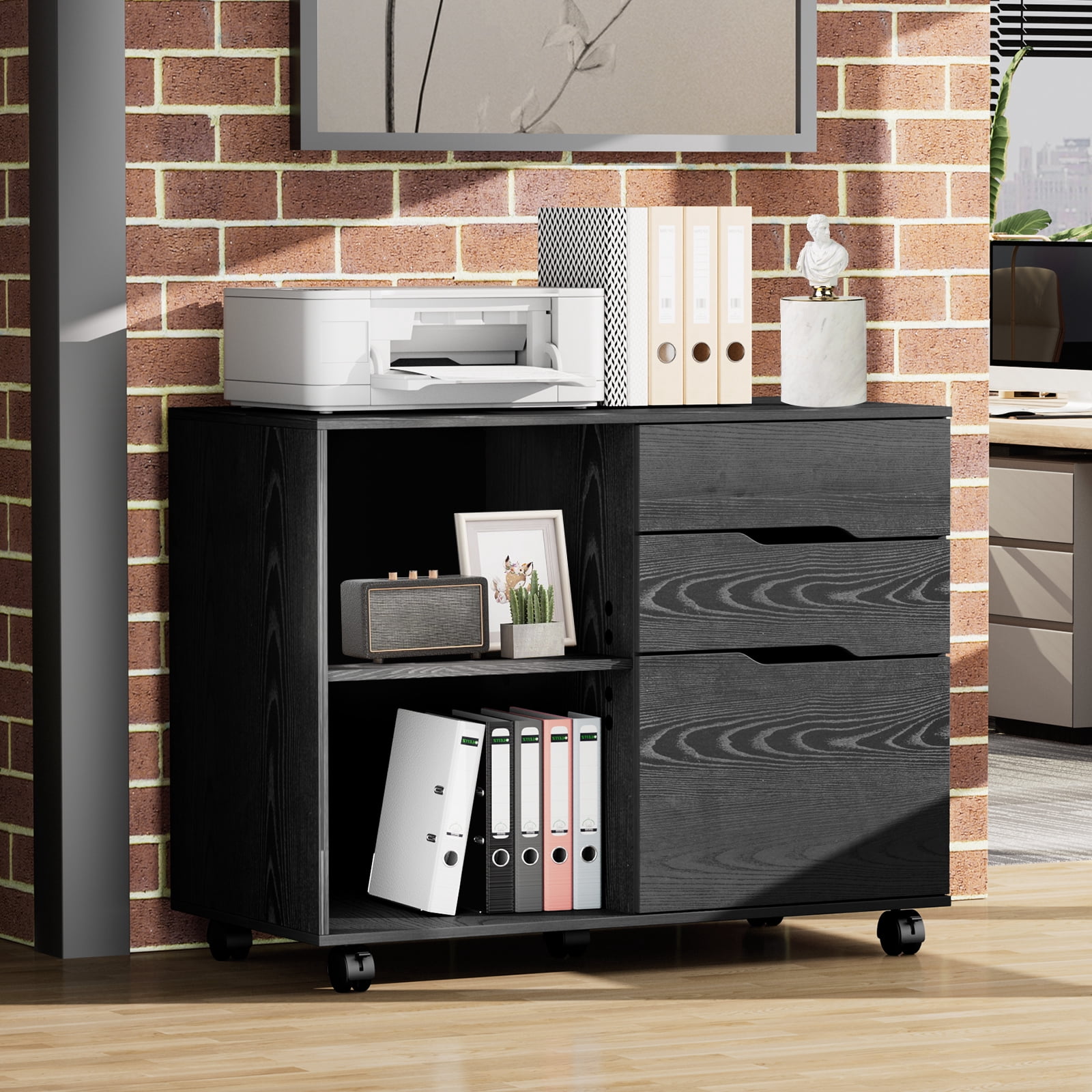 CONCETTA 3 Drawer Mobile File Cabinet with Lock, Under Desk File Storage for Home Office, Black