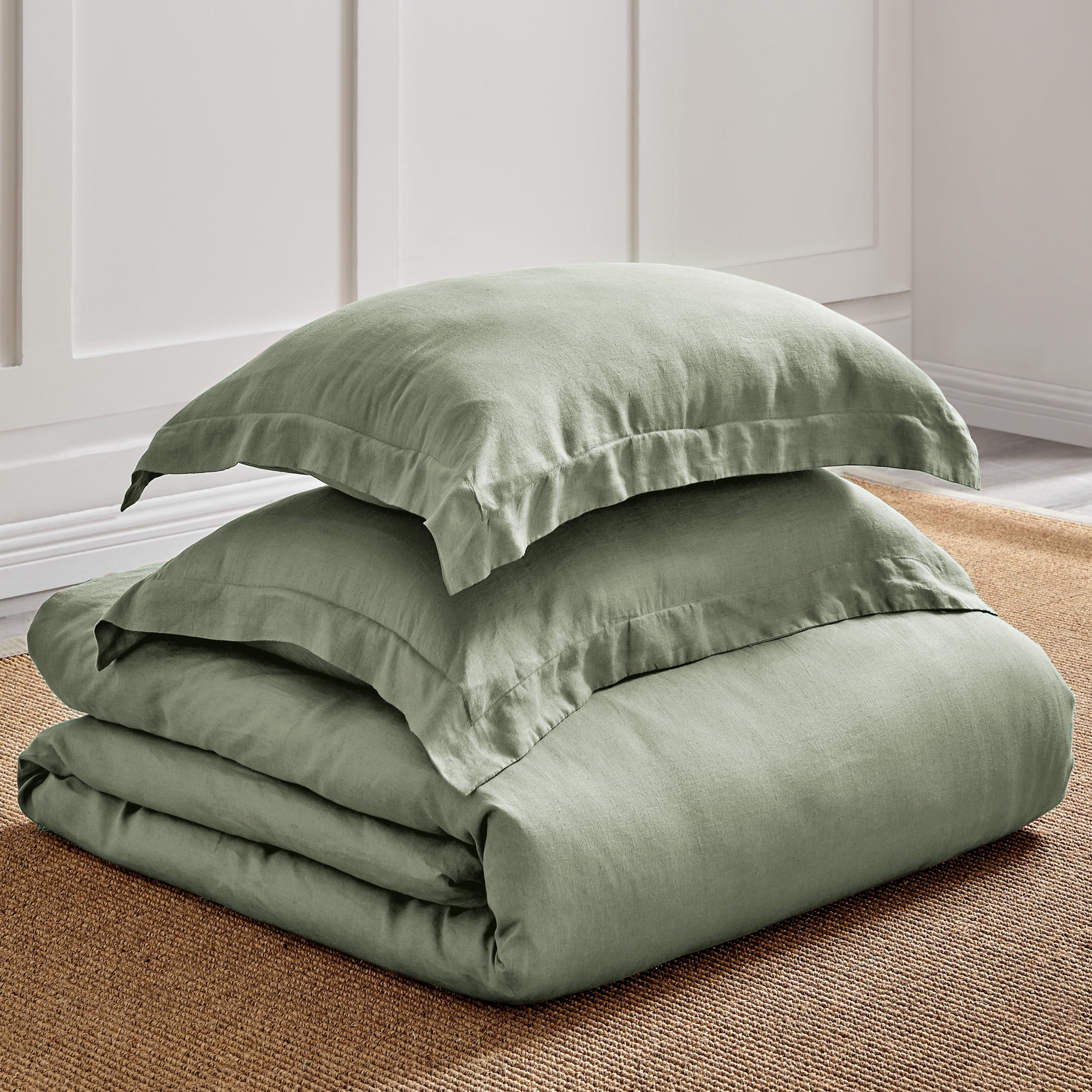 Levtex Home - 100% Linen - Queen Duvet Cover - Washed Linen - Sage Green - Duvet Cover Size (90x94in.)
