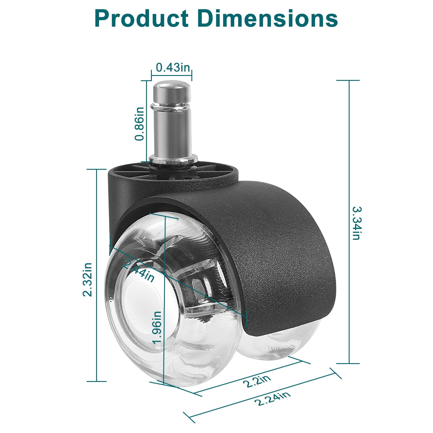 5Pcs Universal Heavy Duty Office Chair Casters, 2 Inch (Approx. 5.1 cm) Heavy Duty Replacement Office Chair Wheels, Silent Rubber, Fits All Floors, Including Hardwood and Carpet