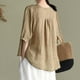 thumbnail image 3 of Camisa vintage de lino bordada para mujer: cuello en V holgado, manga 3/4, mezcla transpirable, jersey informal, blusa para todas las estaciones, 3 of 8