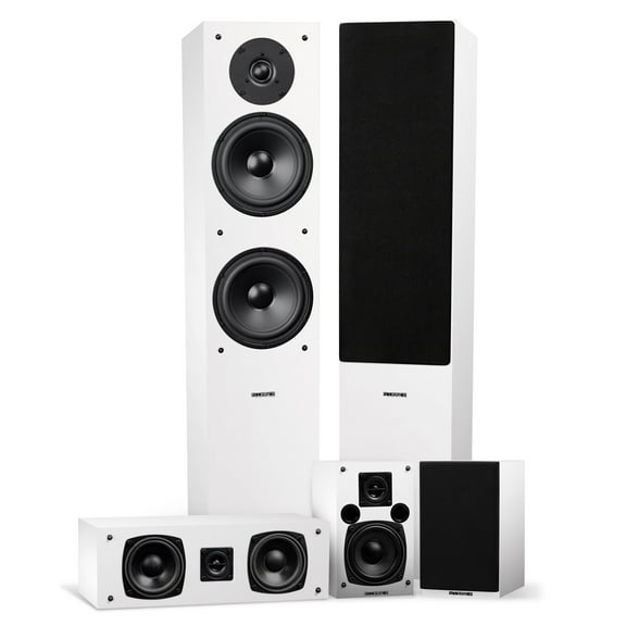Fluance Elite High Definition Surround Sound Home Theater 5.0 Channel Speaker System including Floorstanding Towers, Center Channel and Rear Surround Speakers - White (SXHTBWH)