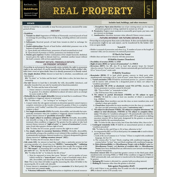 Real Property A Quickstudy Laminated Law Reference & Bar Exam Study