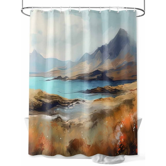 Natural Landscape Shower Curtain, Mountain Cloud and River Waterproof Shower Curtain Set with 12 Hooks Lightweight Washable Fabric Shower Curtains for Bathroom 72x84 Inches