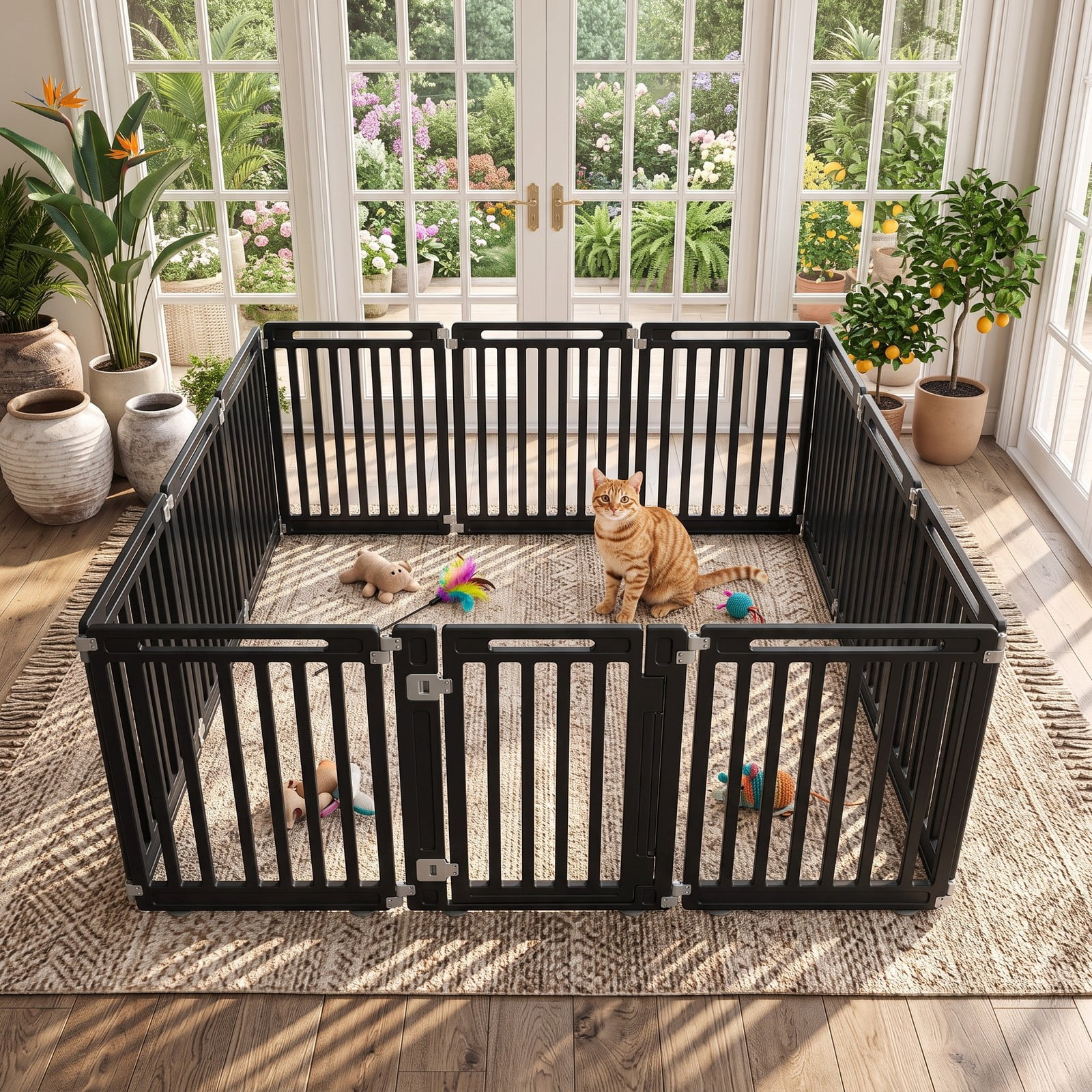 ALPULON 12-Panel Dog Playpen 31.5 Inch Height Indoor Outdoor Pet Fence Foldable HDPE Puppy Exercise Pen Enclosure Kennel for Small Medium Dogs, Black