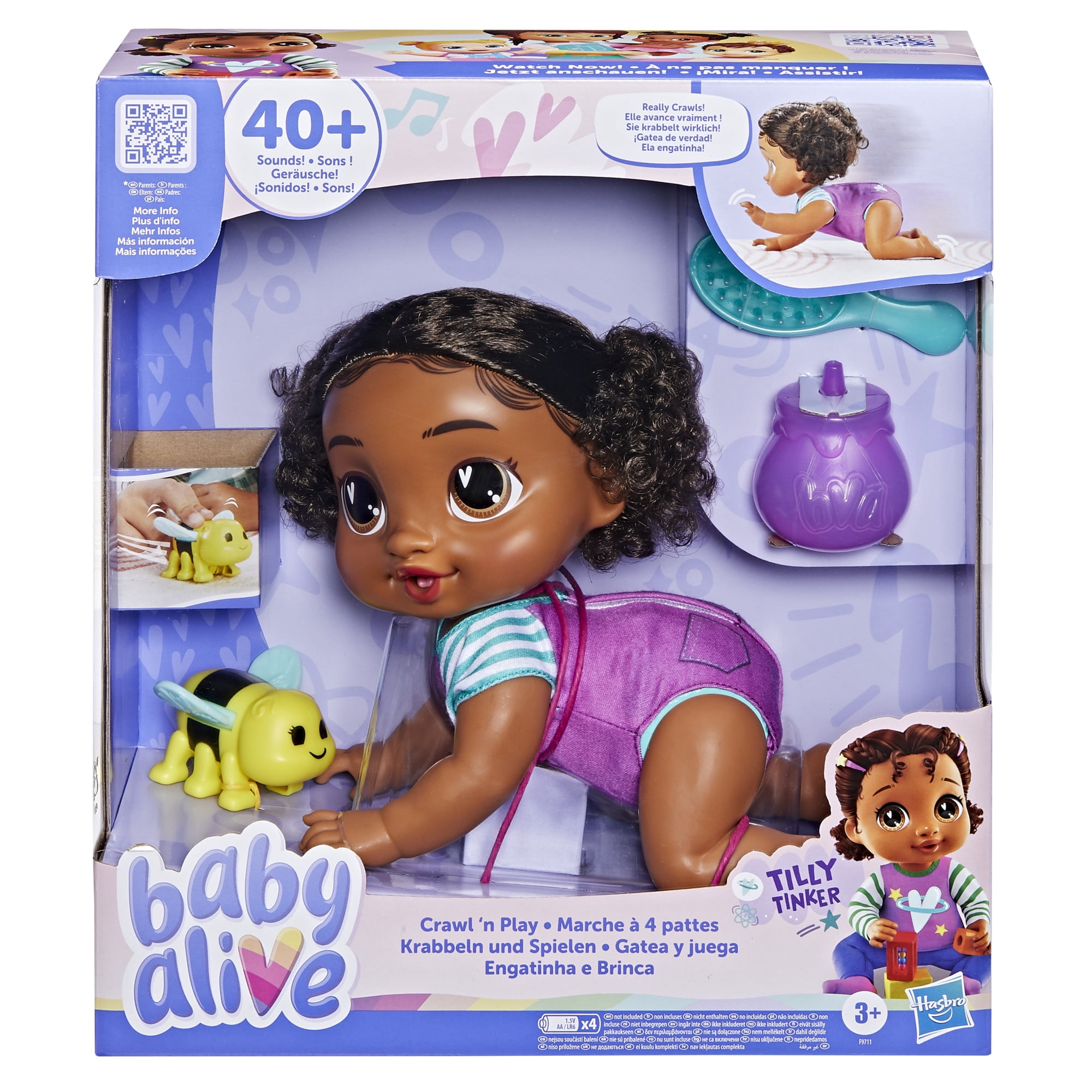 Baby Alive Crawl 'n Play Tilly Tinker Doll, Black Hair, Electronic Kids Toys for Girls & Boys 3+