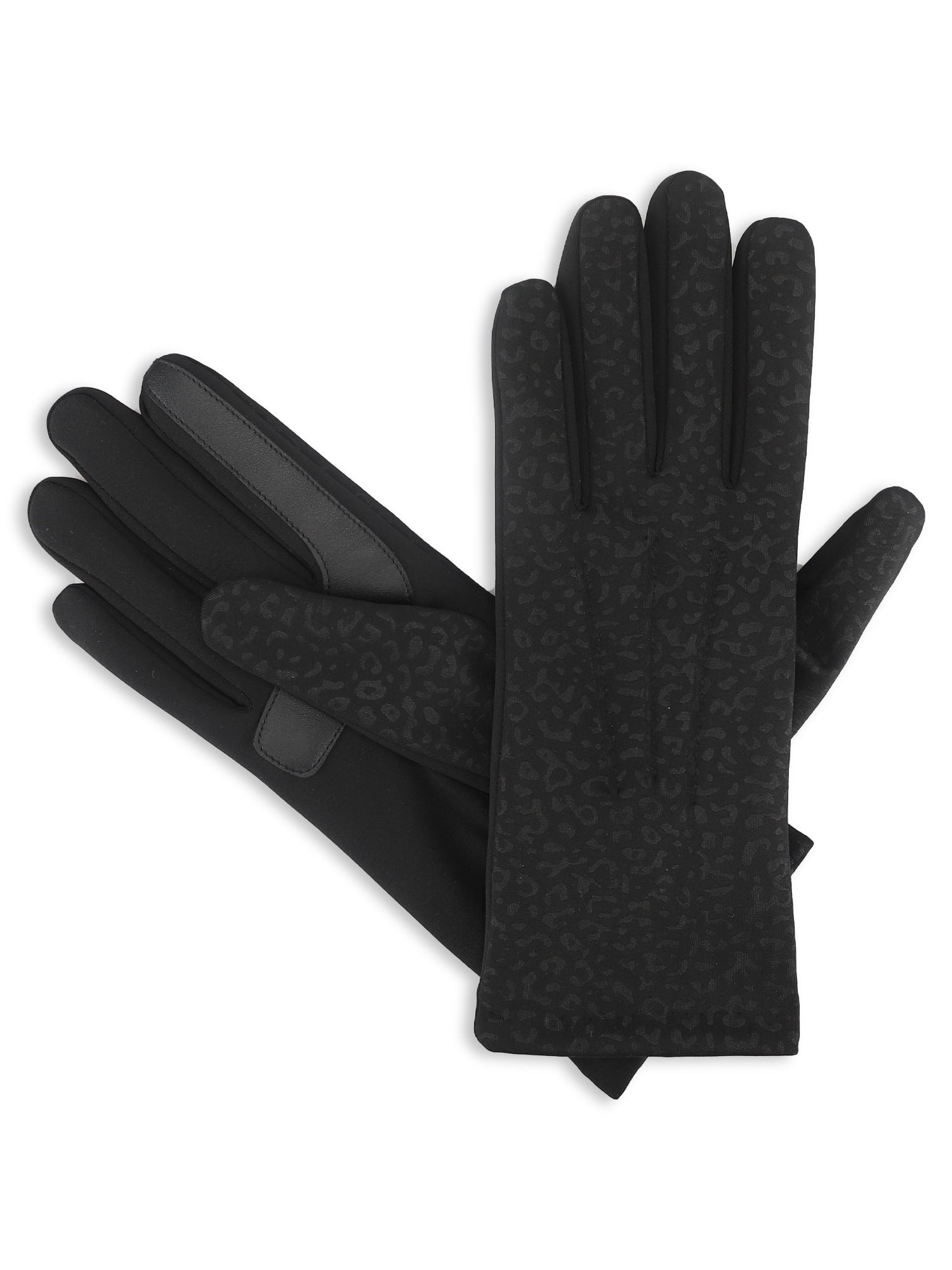 Isotoner Women's Everyday Spandex Gloves with Fleece Lining, Black, L/XL