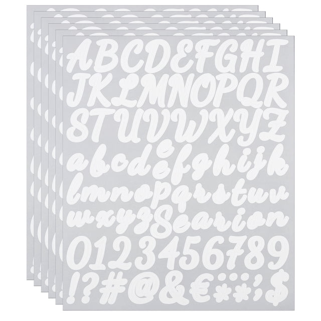 Unique Bargains Alphabet Letters Numbers Stickers, 6 Sheets Self Adhesive Cursive Decal, White