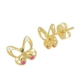 thumbnail image 2 of Jewelstop 14K Real Yellow Gold Butterfly Post Stud Pink Cubic Zirconia Earrings, 2 of 5