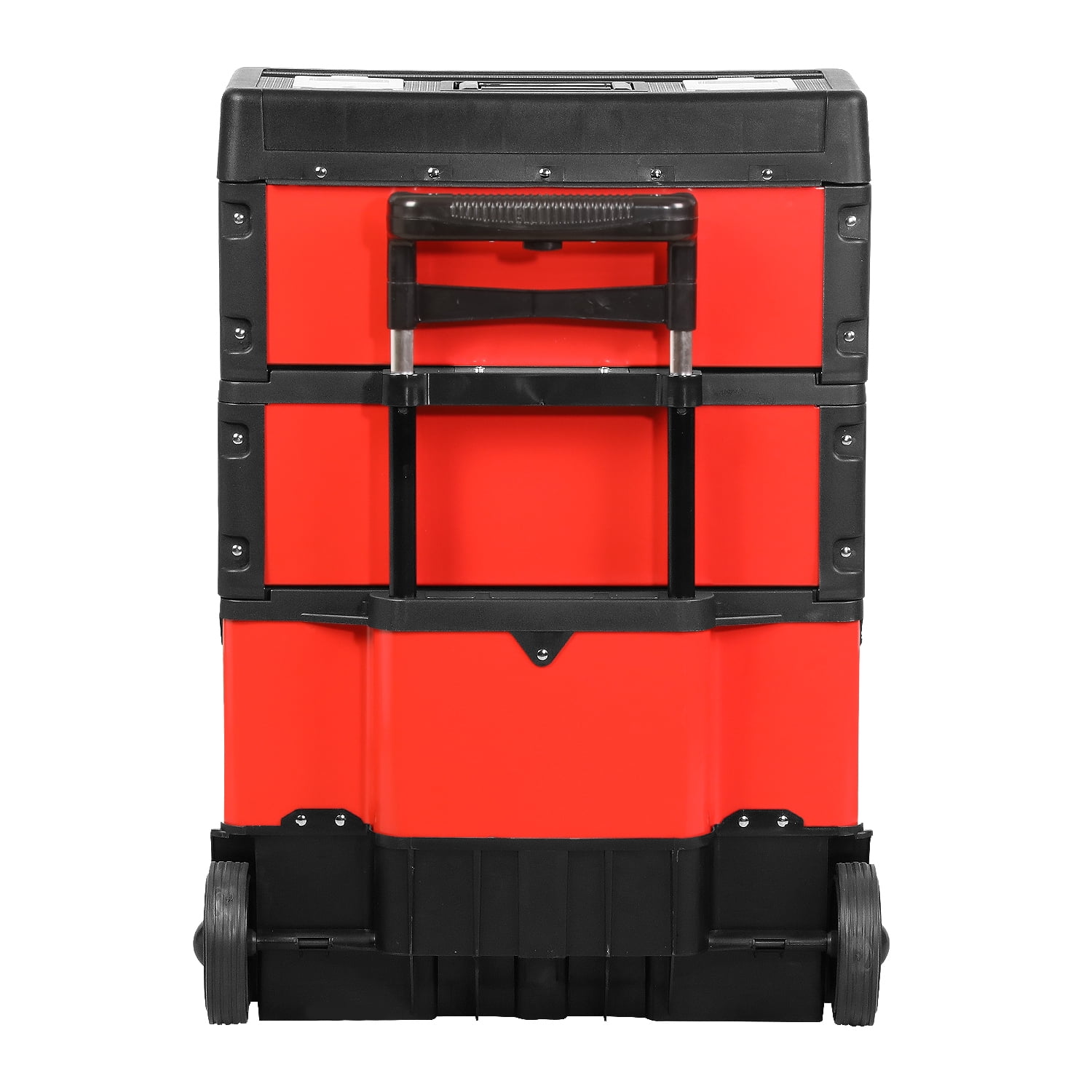 DNA Motoring 3-Tier Stackable Trolley Tool Box Storage Case Organize 19.5" x 28.5" x 12" Red