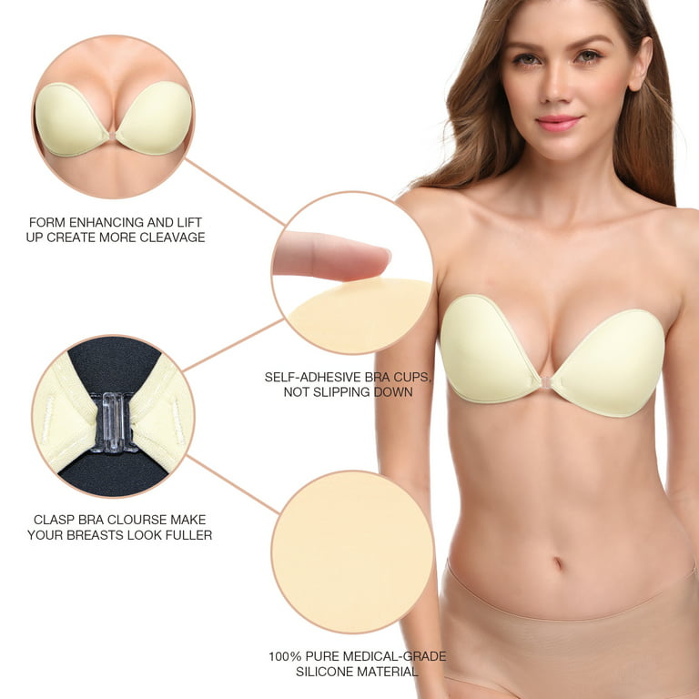 Wingslove Women's Reusable Strapless Sticky Push-up Invisible Adhesive Bra,  Ivory D