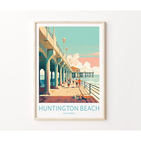 Huntington Beach California Surf City USA Coastal Wall Art, Stretched Canvas 8x10in
