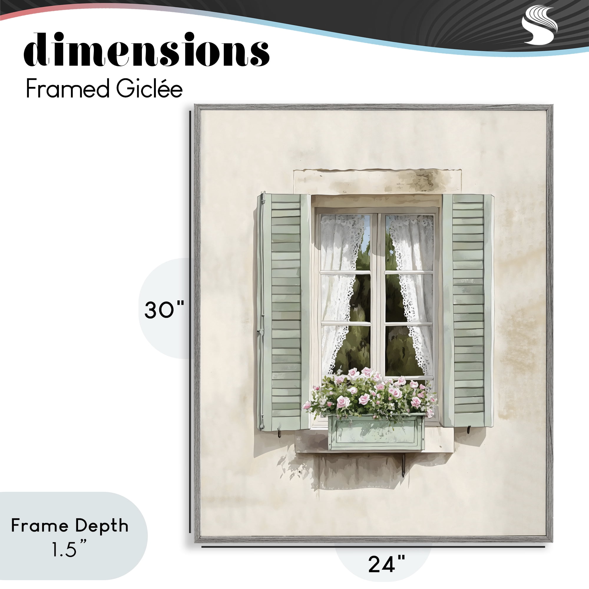 Stupell Industries French Cafe Window Curtains Gray Framed Giclee Art, design by LSR Design Studio