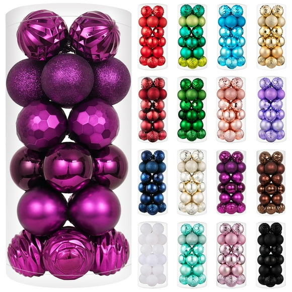 XmasExp 24ct Christmas Ball Ornaments Shatterproof Xmas Tree Hanging Balls Decorations for Halloween Decorations Holiday Christmas Decor(2.36"/60mm, Purple)