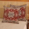 thumbnail image 2 of Boho Pillow Covers 18x18 Inch Set of 2, Vintage Red Floral Decor Farmhouse Throw Pillows Ethnic Design Decorations Carpet Pattern Bohemian Pillowcase Linen Outdoor Cushion Case for Couch Sofa, 2 of 6