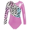 thumbnail image 2 of Sinleey Kids Girls Shiny Metallic Ballet Dance Leotards Long Sleeve Gymnastics Bodysuit Athletic Colorful Leopard 4, 2 of 6