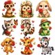 thumbnail image 1 of 9 pegatinas termoadhesivas de animales y rosas con diseño de gato, perro y conejo, para planchar, lavables., 1 of 9