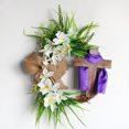 thumbnail image 4 of Purple Easter Wreath with Cross and Bow for Front Door, Rustic Grapevine Spring Holiday Door Hanging Decor, Church Home Decoration with Burlap Accents, 4 of 5
