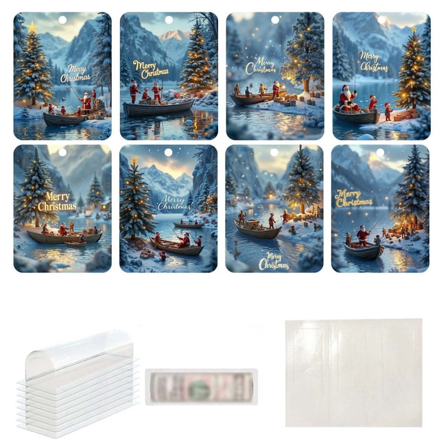 Christmas Money Holder Cards 8-Piece Set With Plastic Lid And Double-Sided Tape For Tree Decoration Or Gift Tag