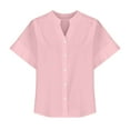thumbnail image 6 of Lovskoo Summer Tops for Women 2024 V Neck Short Sleeve Solid Color Trendy Printed T Shirt Cardigan Loose Casual Shirt Tops Pink, 6 of 7