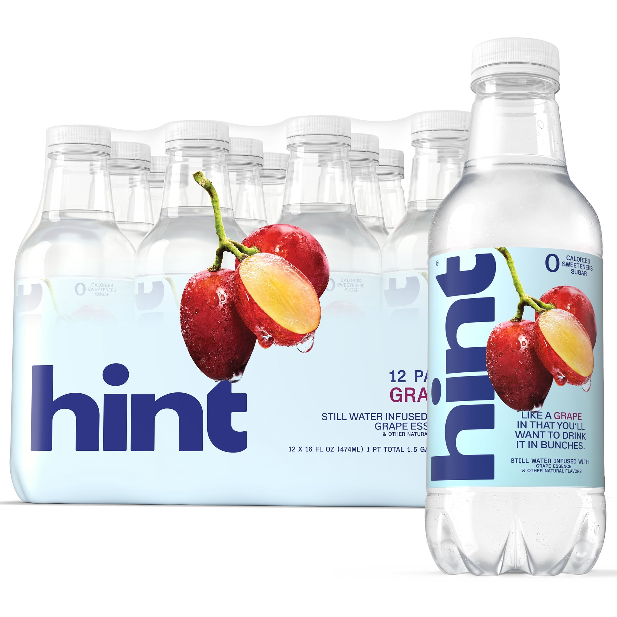 Hint Grape Flavored Water, 16 fl oz, 12 Pack Plastic Bottles