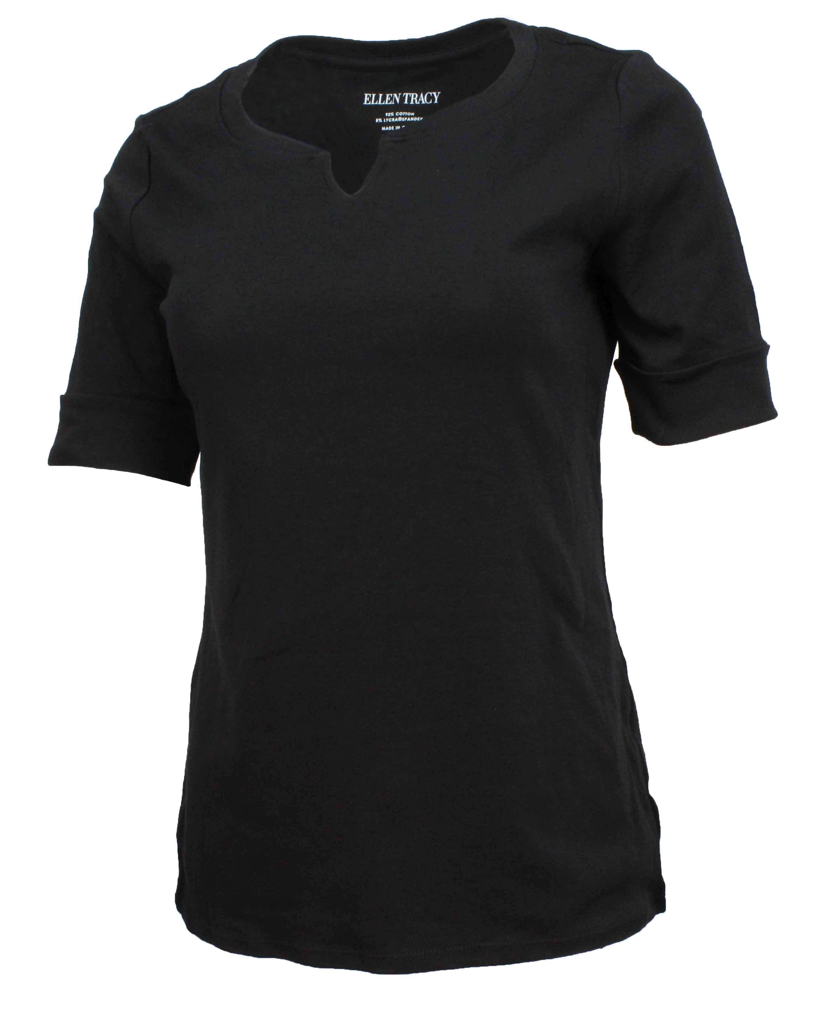 Ellen Tracy Womens V-Neck Elbow Sleeve Top (Black, Small) - Walmart.com