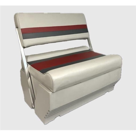 Premium Pontoon Flip Flop Seat Cushion Set - Gray/Red/Charcoal - 32 in. - High Compression Foam